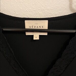 NWOT Sezane Black Lace Trim  Top